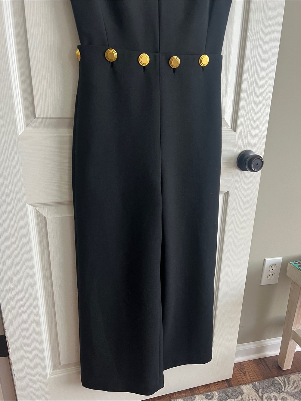 Tory Burch Freemont Jumpsuit Classic Black V-Neck with Gold Button Detail - Picture 3 of 8